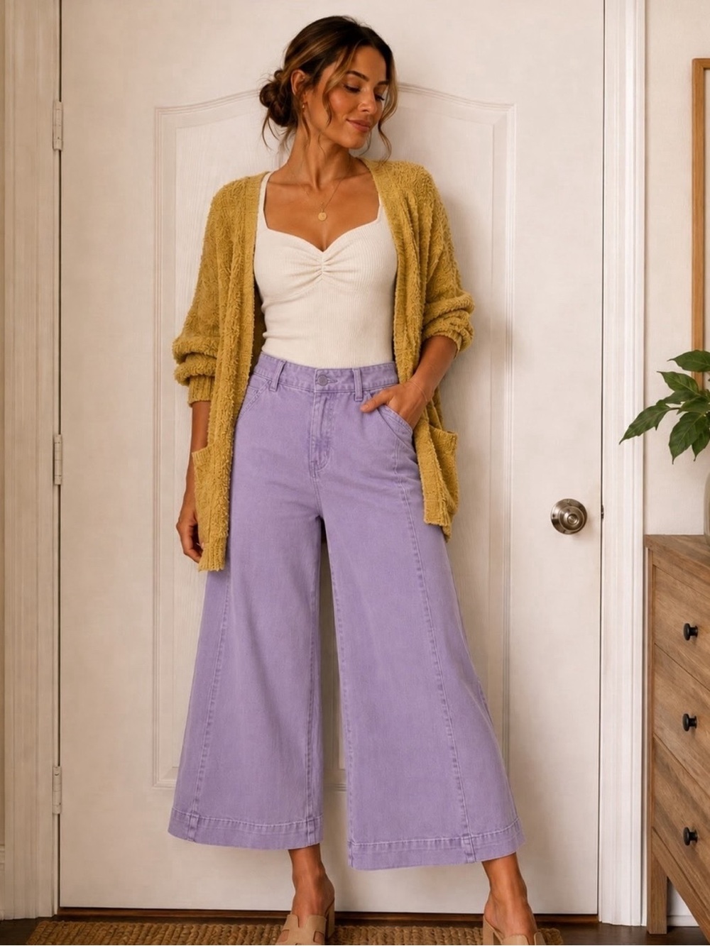 Zenana Outfitters Lilac Wide Leg Cropped Gaucho style Jeans